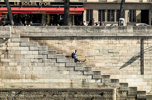 Checking directions under the Boulevard