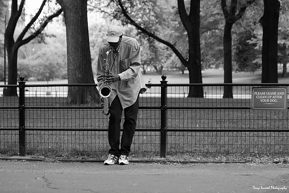 Saxophonist- Central Park, NYC (B&W)