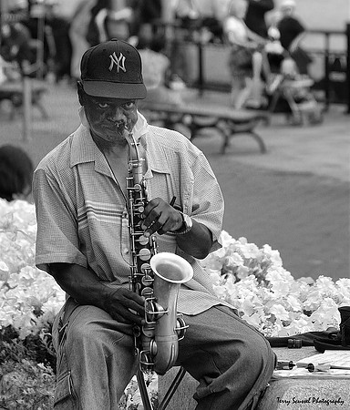 Saxophonist- Battery Park, NYC (B&W)
