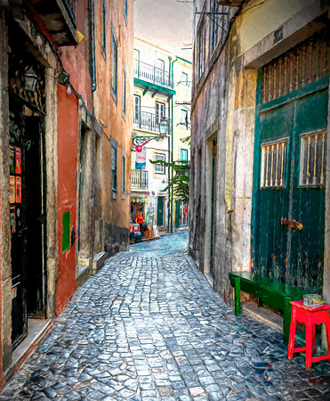 Alfama Street Scene 5 Impressionistic Painterly