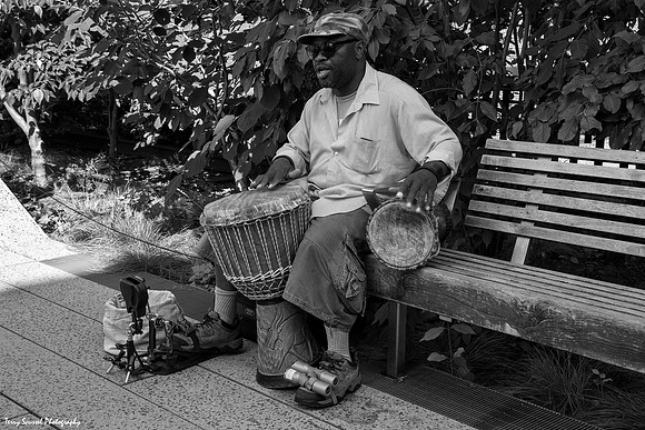 One-Man Band, Highline Park, NYC B&W