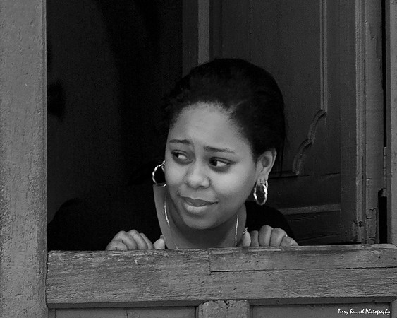 Lady in Blue Door - Trinidad (B&W)
