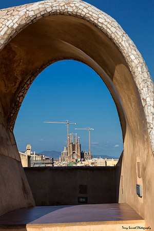 Casa Milà Roof View of La Sagrada Familia