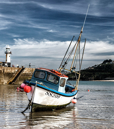St Ives Fishing Boat at Low Tide