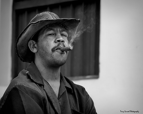 Cigar Smoker in Leather Hat - Trinidad (B&W)